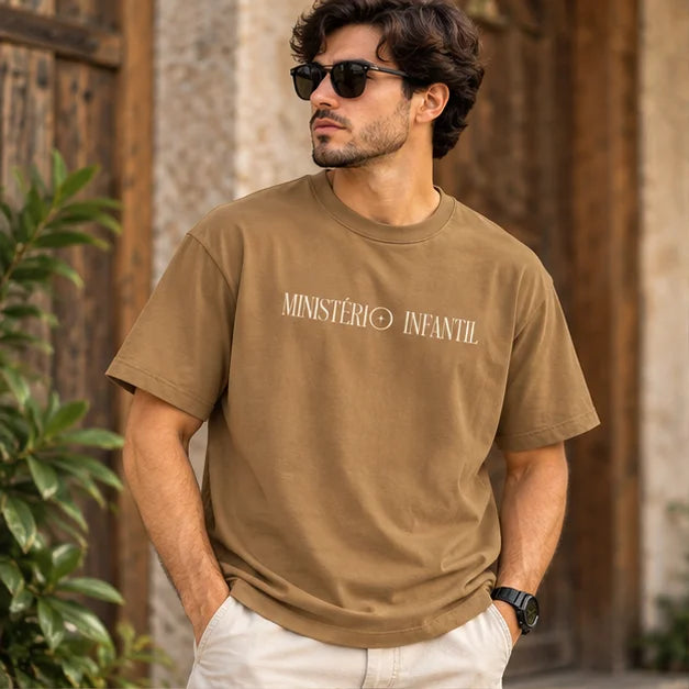 Men’s Camel Brown Como Flechas Graphic Oversized T-Shirt – Front & Back Printed Streetwear Tee