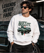 Men’s White Bullitt 1968 Classic Muscle Car Graphic Sweatshirt – Vintage Automotive Streetwear
