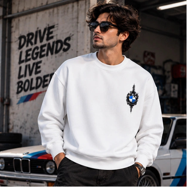 Men’s White BMW E30 Car Graphic Printed Sweatshirt – Premium Crew Neck Streetwear