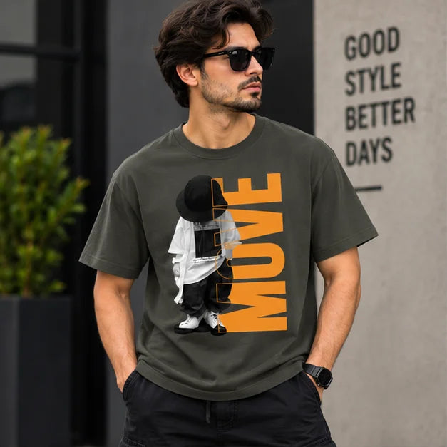 Men’s Charcoal Grey MOVE Graphic Oversized T-Shirt – Urban Streetwear Printed Tee