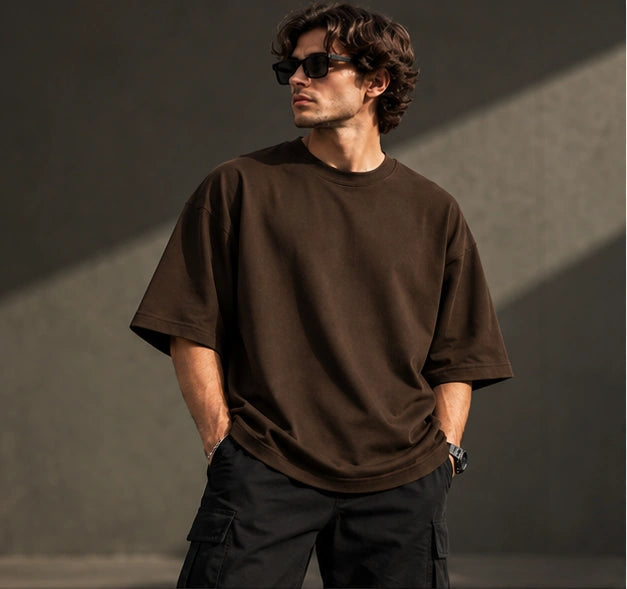 Men’s Premium Chocolate Brown Oversized T-Shirt – Relaxed Streetwear Fit