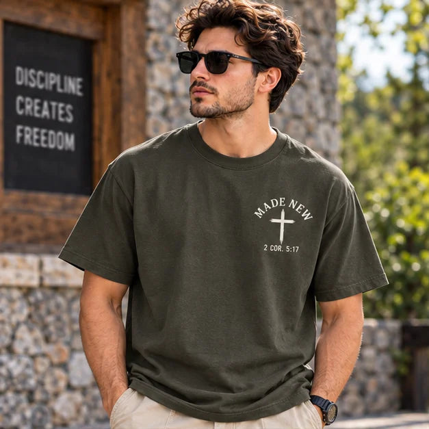 Men’s Olive Green Made New Cross Graphic Oversized T-Shirt – Front & Back Printed Streetwear Tee
