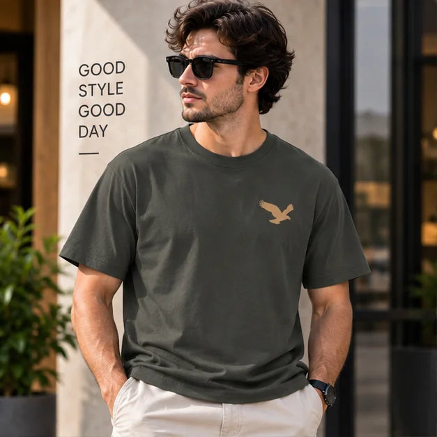 Men’s Charcoal Grey Eagle Graphic Oversized T-Shirt – Minimal Streetwear Tee