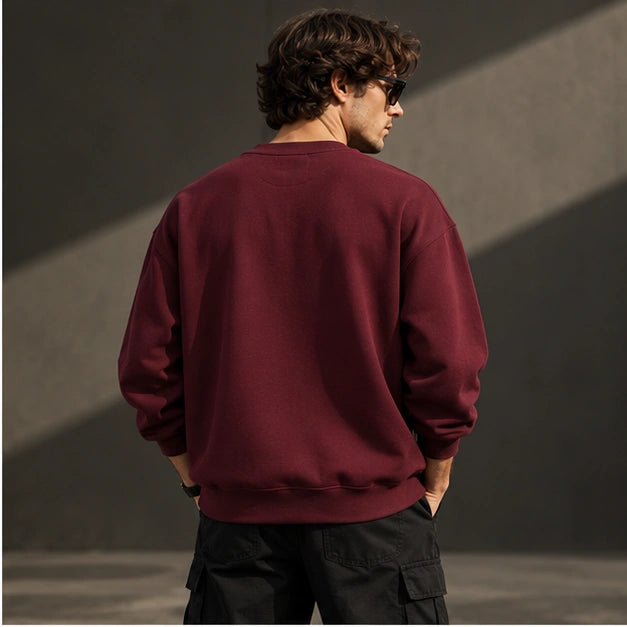 Men’s Premium Burgundy Crew Neck Sweatshirt – Relaxed Fit