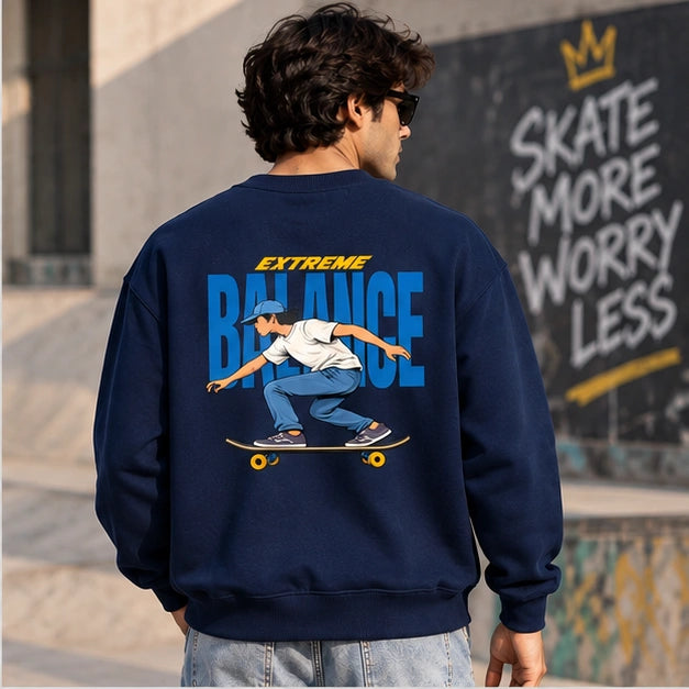 Men’s Navy Blue Extreme Balance Graphic Sweatshirt – Front & Back Print