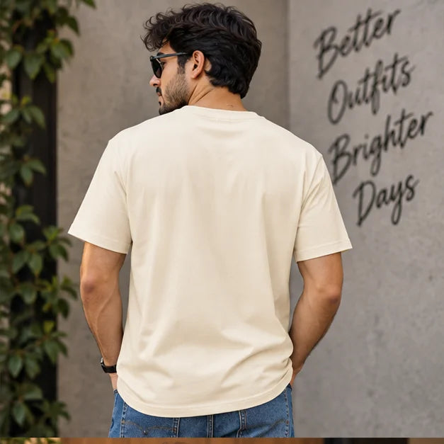 Men’s Cream Hug Me Teddy Pocket Graphic Oversized T-Shirt – Cute Minimal Streetwear Tee