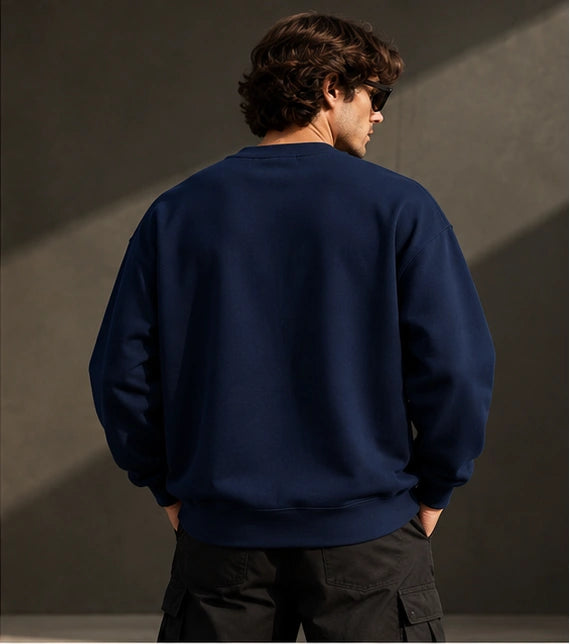 Men’s Premium Navy Blue Crew Neck Sweatshirt – Relaxed Fit