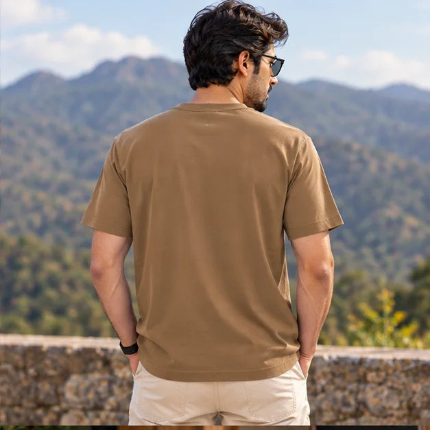 Men’s Mocha Brown Tree of Life Graphic Oversized T-Shirt – Nature Inspired Printed Tee