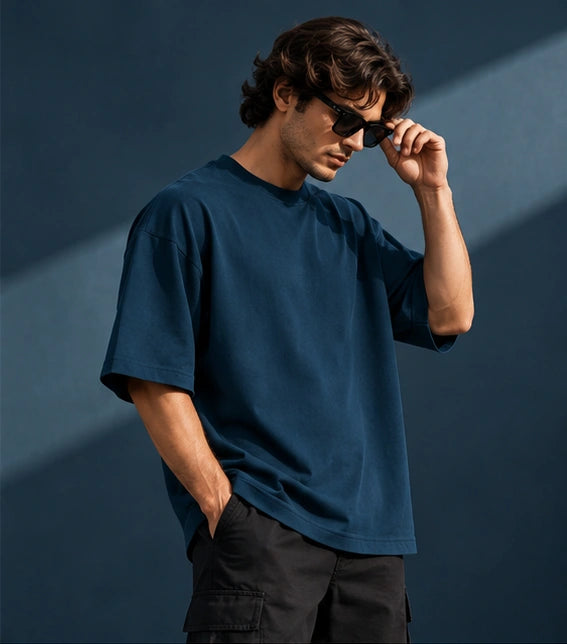 Men’s Premium Navy Blue Oversized T-Shirt – Relaxed Streetwear Fit