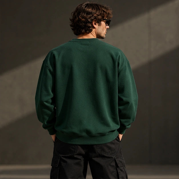 Men’s Premium Forest Green Crew Neck Sweatshirt – Relaxed Fit