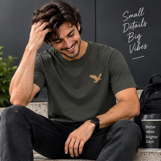 Men’s Charcoal Grey Eagle Graphic Oversized T-Shirt – Minimal Streetwear Tee