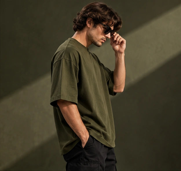 Men’s Premium Olive Green Oversized T-Shirt – Relaxed Streetwear Fit