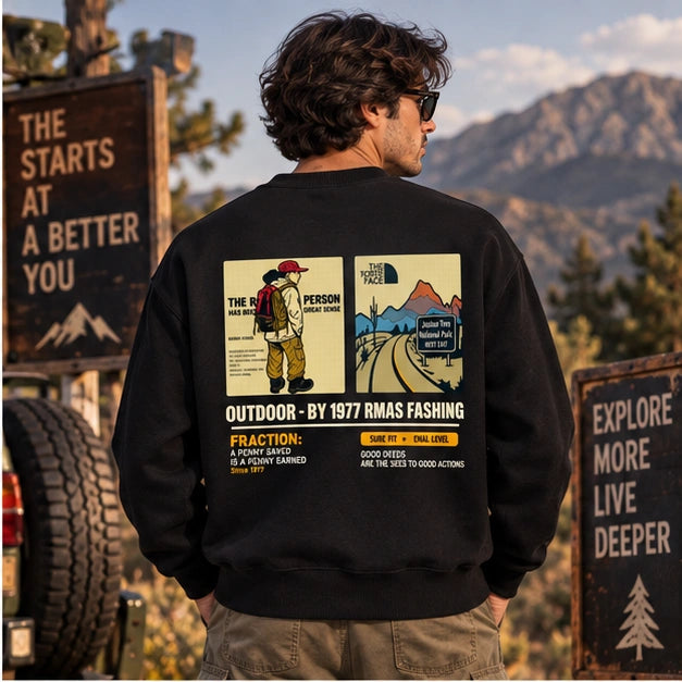 Men’s Black Outdoor Adventure Graphic Sweatshirt – Front & Back Print