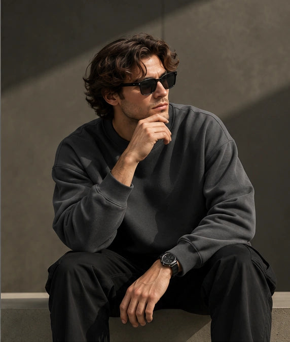 Men’s Premium Charcoal Grey Crew Neck Sweatshirt – Relaxed Fit