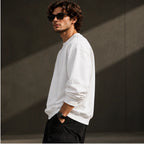 Men’s Premium White Crew Neck Sweatshirt – Relaxed Fit