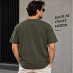 Men’s Olive Green Abstract Geometric Graphic Oversized T-Shirt – Modern Streetwear Tee