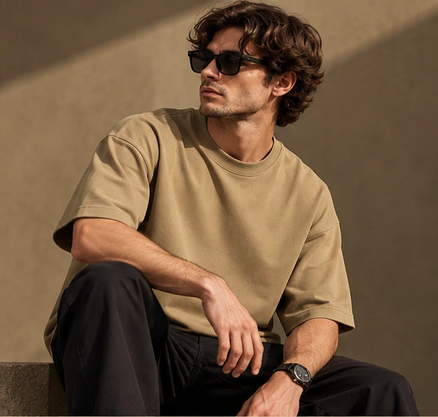 Men’s Premium Sand Beige Oversized T-Shirt – Relaxed Streetwear Fit