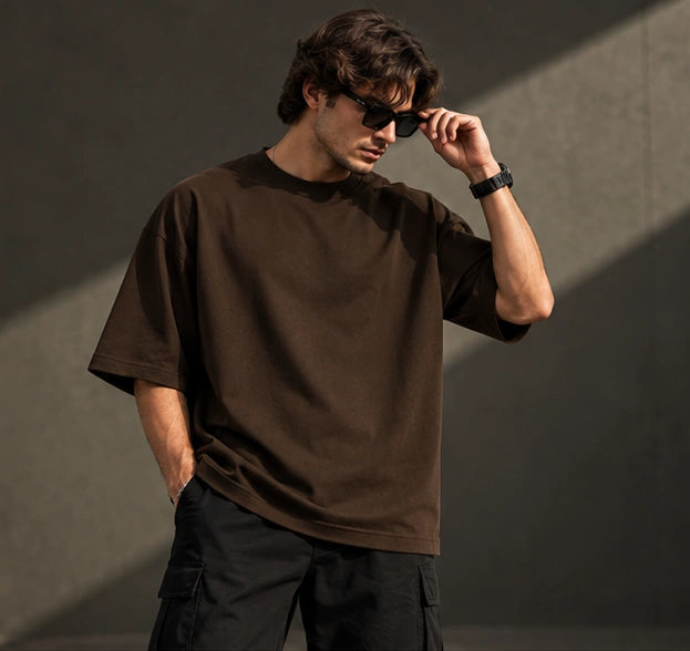 Men’s Premium Chocolate Brown Oversized T-Shirt – Relaxed Streetwear Fit