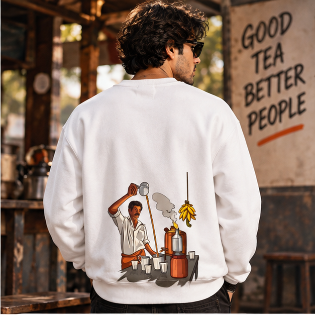 Men’s White Regular Fit Chai Graphic T-Shirt – Sukoon Indian Tea Culture Printed Tee