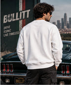 Men’s White Bullitt 1968 Classic Muscle Car Graphic Sweatshirt – Vintage Automotive Streetwear
