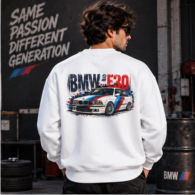 Men’s White BMW E30 Car Graphic Printed Sweatshirt – Premium Crew Neck Streetwear