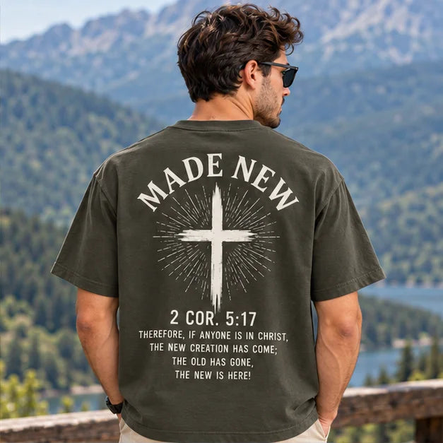Men’s Olive Green Made New Cross Graphic Oversized T-Shirt – Front & Back Printed Streetwear Tee
