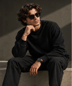 Men’s Premium Black Crew Neck Sweatshirt – Relaxed Fit