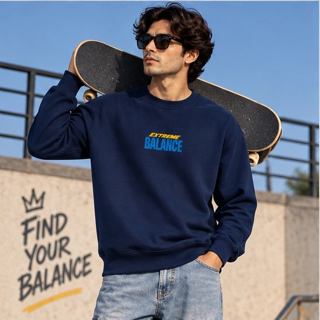 Men’s Navy Blue Extreme Balance Graphic Sweatshirt – Front & Back Print
