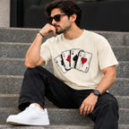Men’s Off-White Four Aces Playing Cards Graphic Oversized T-Shirt – Streetwear Tee