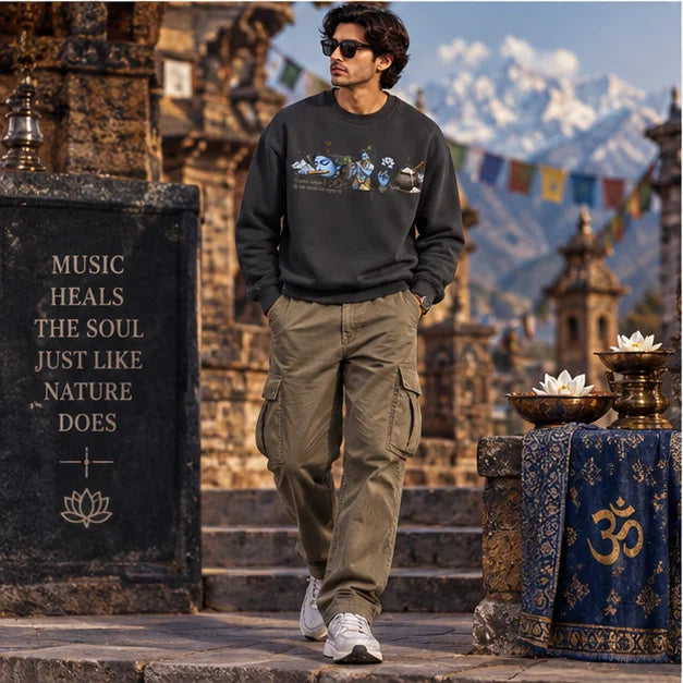 Men’s Charcoal Grey Krishna Spiritual Graphic Sweatshirt