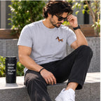 Men’s Light Grey Horse Graphic Oversized T-Shirt – Minimal Casual Streetwear Tee
