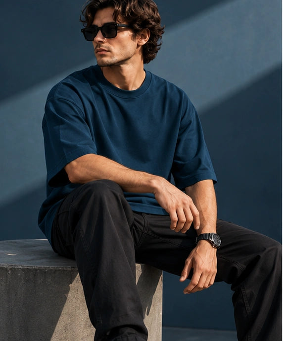 Men’s Premium Navy Blue Oversized T-Shirt – Relaxed Streetwear Fit