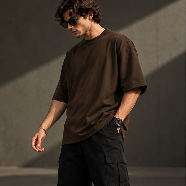 Men’s Premium Chocolate Brown Oversized T-Shirt – Relaxed Streetwear Fit