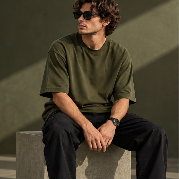 Men’s Premium Olive Green Oversized T-Shirt – Relaxed Streetwear Fit