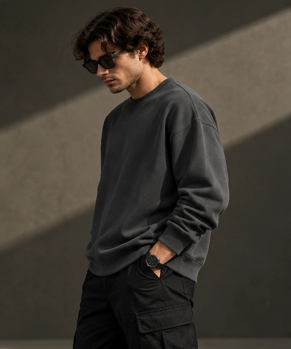 Men’s Premium Charcoal Grey Crew Neck Sweatshirt – Relaxed Fit