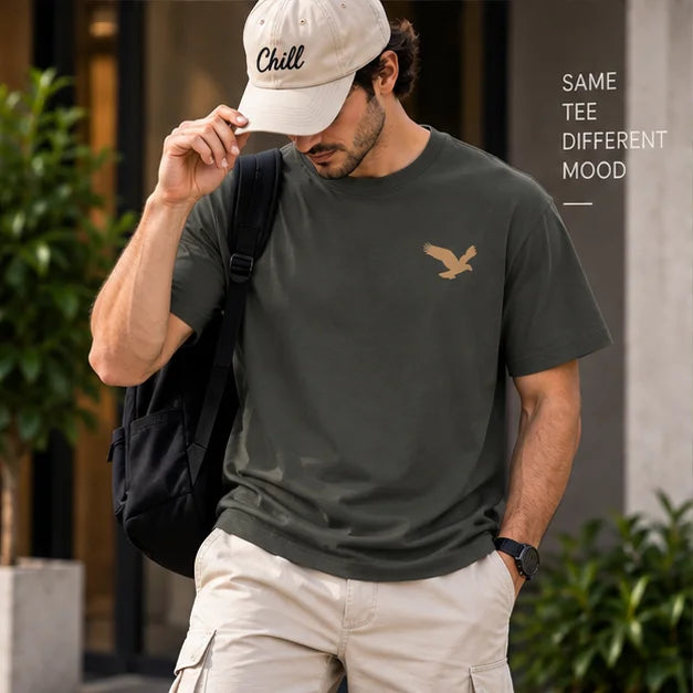 Men’s Charcoal Grey Eagle Graphic Oversized T-Shirt – Minimal Streetwear Tee