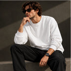 Men’s Premium White Crew Neck Sweatshirt – Relaxed Fit