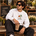 Men’s White Floral Graphic Sweatshirt – Don’t Water Dead Flowers Printed Crew Neck Sweatshirt