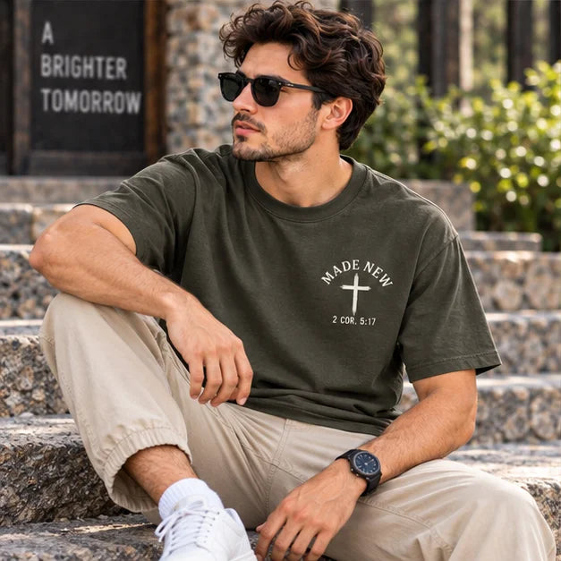 Men’s Olive Green Made New Cross Graphic Oversized T-Shirt – Front & Back Printed Streetwear Tee