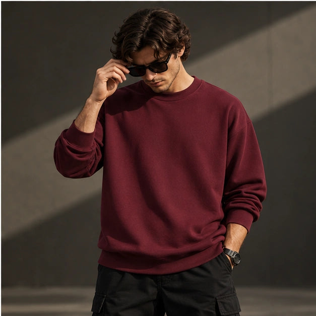 Men’s Premium Burgundy Crew Neck Sweatshirt – Relaxed Fit