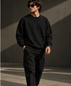 Men’s Premium Black Crew Neck Sweatshirt – Relaxed Fit