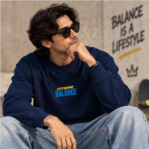 Men’s Navy Blue Extreme Balance Graphic Sweatshirt – Front & Back Print