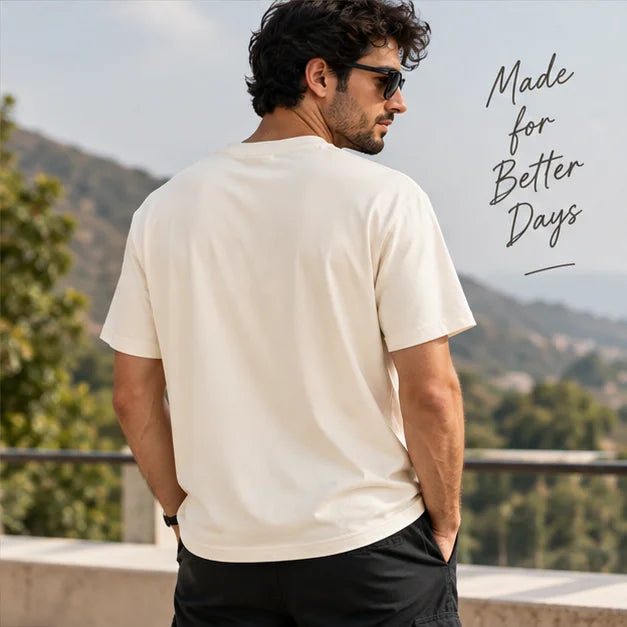 Men’s Off-White Minimal Graphic Oversized T-Shirt – Premium Casual Streetwear Tee