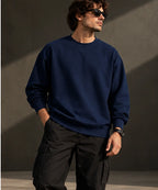 Men’s Premium Navy Blue Crew Neck Sweatshirt – Relaxed Fit