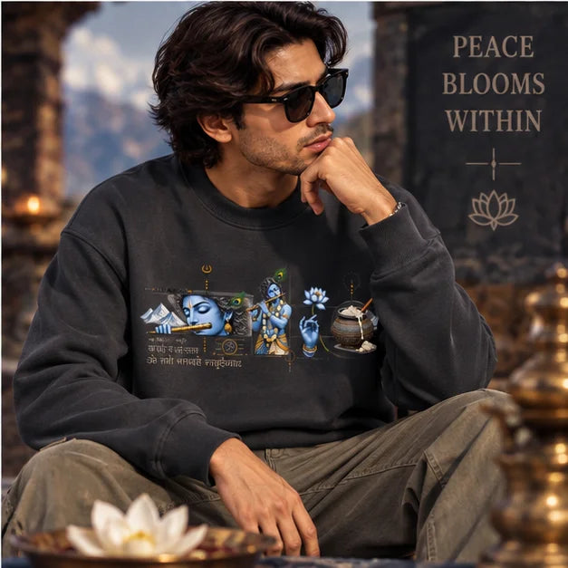 Men’s Charcoal Grey Krishna Spiritual Graphic Sweatshirt