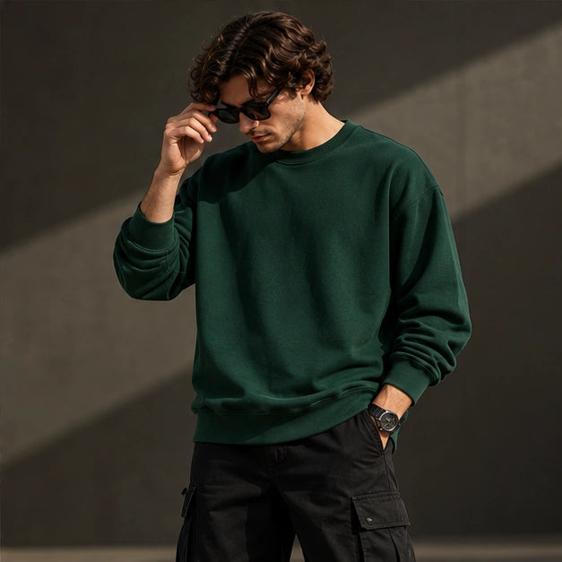Men’s Premium Forest Green Crew Neck Sweatshirt – Relaxed Fit