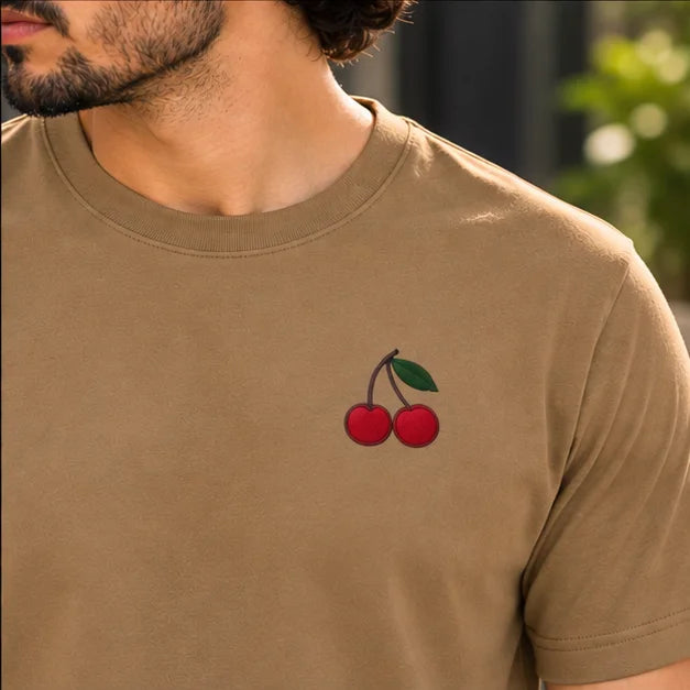 Men’s Brown Cherry Graphic Oversized T-Shirt – Minimal Streetwear Casual Tee