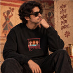 Men’s Black Indian Folk Art Graphic Sweatshirt – Front & Back Cultural Print