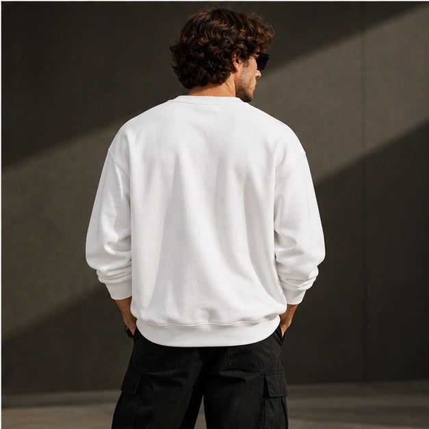 Men’s Premium White Crew Neck Sweatshirt – Relaxed Fit