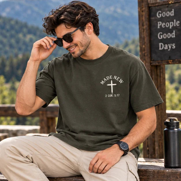 Men’s Olive Green Made New Cross Graphic Oversized T-Shirt – Front & Back Printed Streetwear Tee